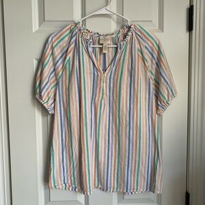 St. John's Bay Cotton Linen Multicolor Striped Blouse